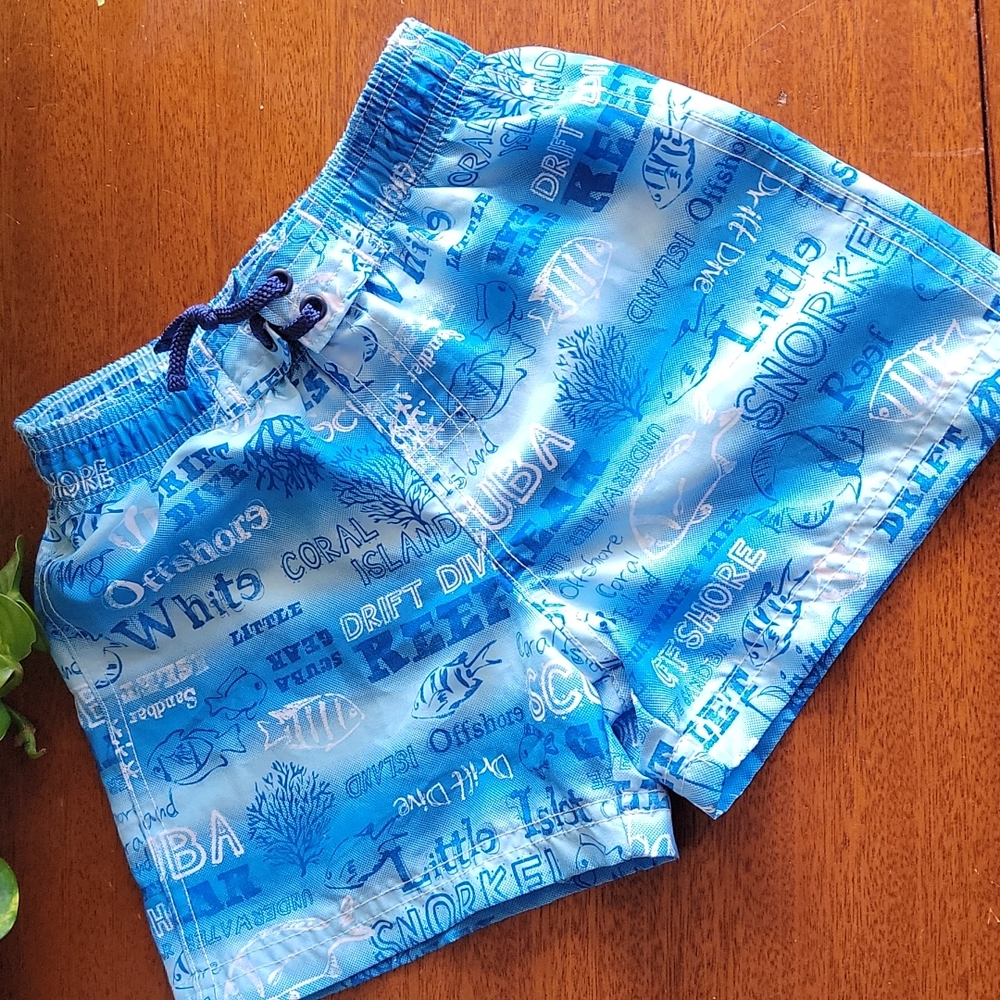 🏝  Koala Kids Toddler Swim trunks island snorkel reef blue print sz 18 months